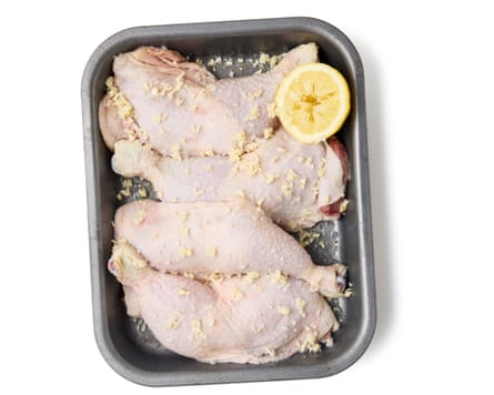 04a Felicity Cloake’s piri piri chicken in pan being prepped