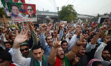 Supporters of Imran Khan protesting in Peshawar