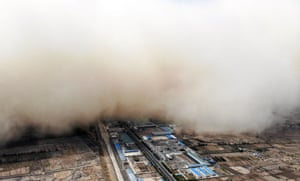 Zhangye, China:A sandstorm engulfs the village.