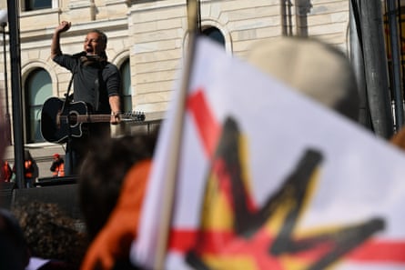 Bruce Springsteen performs during the No Kings protest in St Paul on Saturday.