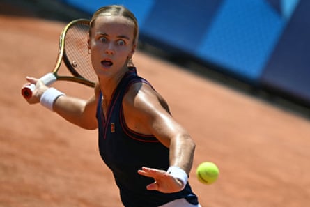 Slovakia’s Anna-Karolina Schmiedlova lines up a forehand at Roland Garros.