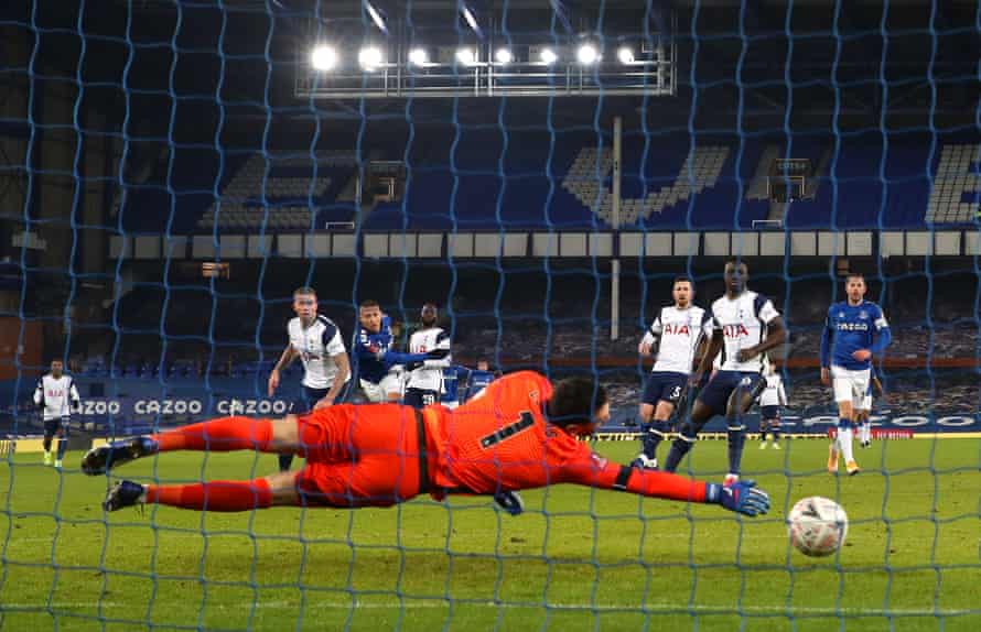 Richarlison scores Everton’s second goal during their strength sapping 5-4 extra time win Tottenham Hotspur in the FA Cup.