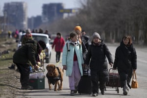 Civilians being evacuated along humanitarian corridors from the Ukrainian city of Mariupol