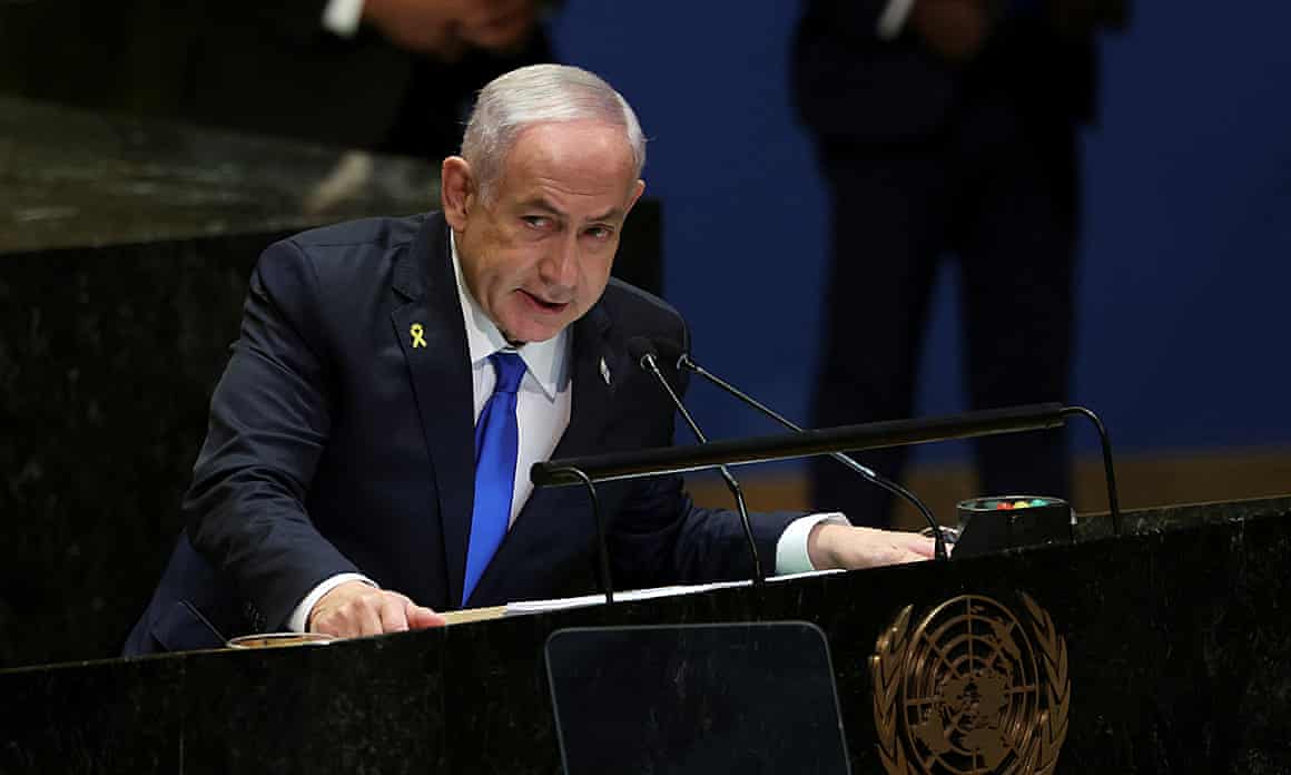 Benjamin Netanyahu addressing the UN general assembly in New York