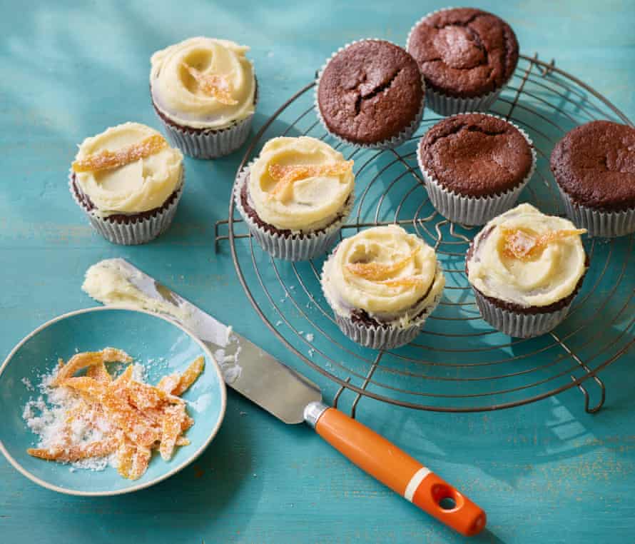Kate’s rye chocolate cupcakes with orange frosting.