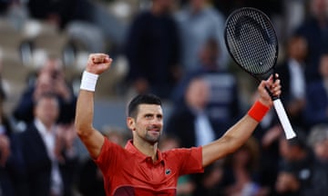  Novak Djokovic celebrates winning his second round match against Spain's Roberto Carballe.