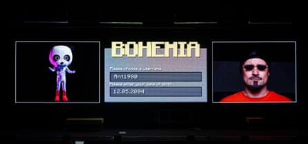 A scene from the play showing video game characters