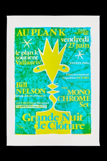 Grande Nuit de Clôture, concert poster, Plan K, Brussels, 1980 British post-punk’s close artistic connections to Europe owed much to the example of Crépuscule. Benoît Hennebert’s poster for the label’s first multi-media event at Plank K, Brussels, June, 1980, is a graphic update of Jean Cocteau’s graphic art, reimagined in acid colours, advertised performances by Bill Nelson, The Monochrome Set, a display of Factory Records designs, an Erik Satie recital, and an exhibition of smells.