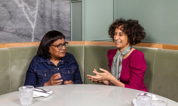 Diane Abbott and Catherine Birbalsingh at a restaurant table