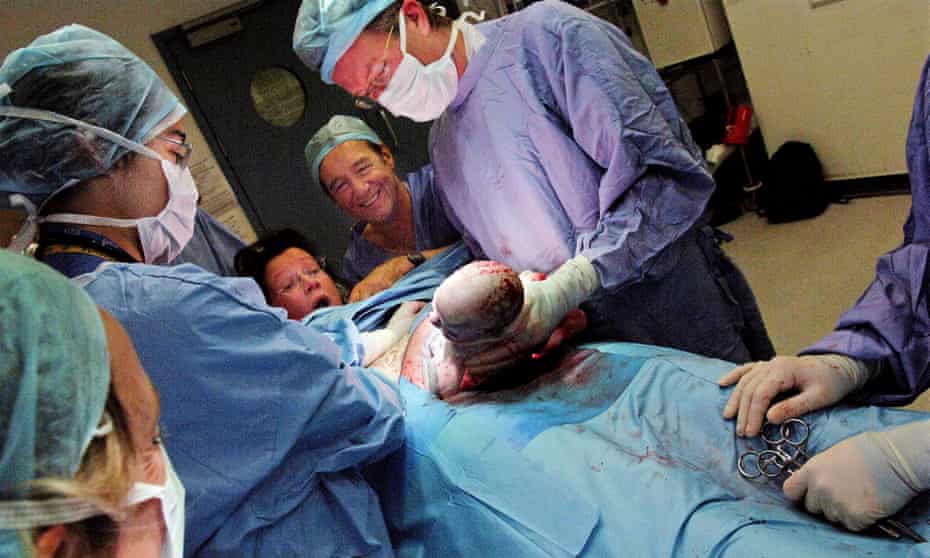 A caesarean section is performed at Queen Charlotte’s hospital in London.