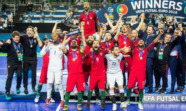 Portugal celebrate winning futsal’s Euro 2018, two years after the 11-a-side national team won the European Championship.