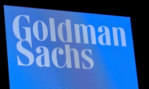 The ticker symbol and logo for Goldman Sachs on the floor at the New York Stock Exchange