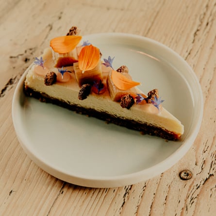 Tillingham’s rhubarb cheesecake ‘titivated with petals’.