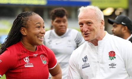Simon Middleton with Sadia Kabeya after England’s opening win over Fiji.
