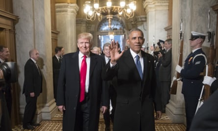 Donald Trump with Barack Obama at Trump’s inauguration ceremony at the Capitol in Washington, USA on January 20, 2017.