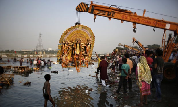 Durga Puja festival on the Yamuna river
