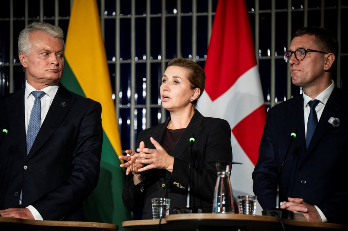 Gitanas Nausėda, president of Lithuania; Mette Frederiksen, the Danish prime minister and Kristen Michal the prime Minister of Estonia take part in a press conference at the European Arctic summit in Rovaniemi, Finland on Monday.