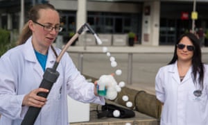 Mad Science Wales blow bubbles with dry ice at the Bristol March for Science, 22 April 2017.