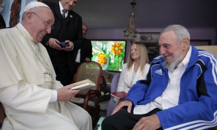 Pope Francis meets Cuba’s Fidel Castro, as Castro’s wife Dalia Soto del Valle looks on, in Havana in 2015.