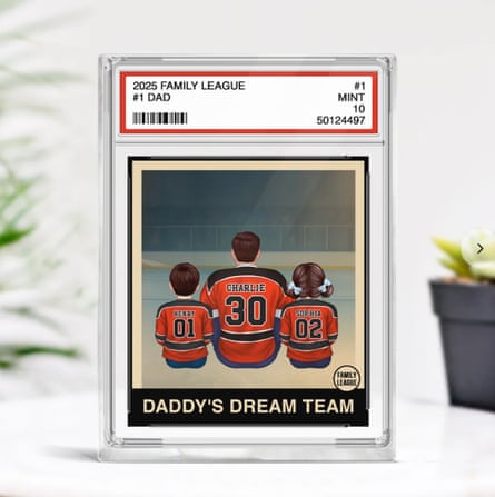 Hockey No. 1 Dad Man & Kids Sitting Trading Card Style Personalized Acrylic Block Plaque