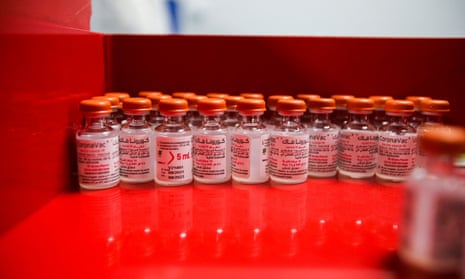 Vials of Chinese Sinovac’s CoronaVac vaccine against coronavirus disease (COVID-19) pictured inside the newly inaugurated production lab designated to manufacture the vaccine, in Constantine, Algeria.