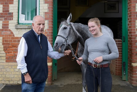 Sir Mark Prescott and groom Annabel Willis with Alpinista, who runs in the Arc de Triomphe on Sunday.