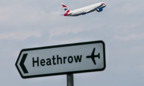 A British Airways plane takes off.