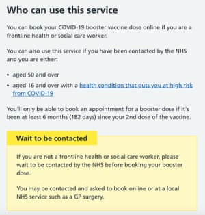 How the NHS tells people to specifically wait to be contacted before coming forward for a booster jab