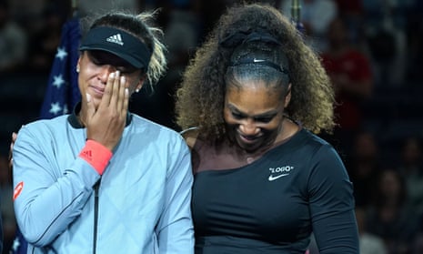 Serena Williams embraces Naomi Osaka after the US Open tennis final, imploring the crowd to let Osaka enjoy her victory. 