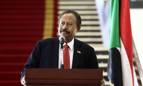 Abdalla Hamdok speaking at a press conference in Khartoum in 2020