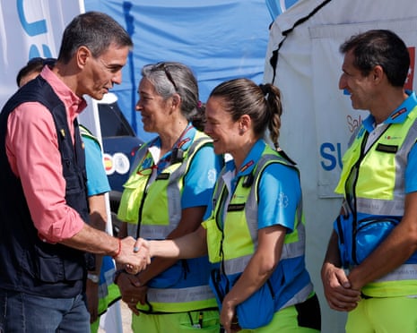 Spain's prime minister Pedro Sánchez visits the Forward Command Post in Navalcarnero, Madrid, Spain.