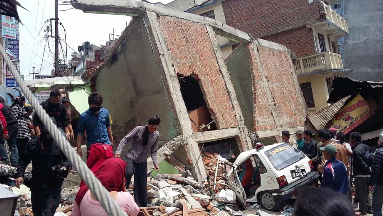 A building collapsed on a car in Kathmandu