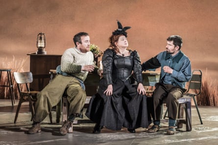 Naoise Dunbar (Jimmy Farrell), Siobhán McSweeney (Widow Quin) and Matthew Forrest (Philly Cullen) in The Playboy of the Western World.