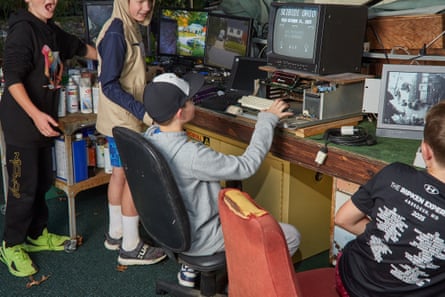 Kids stop by after school to play with the various creations of the Park brothers just days before Halloween.