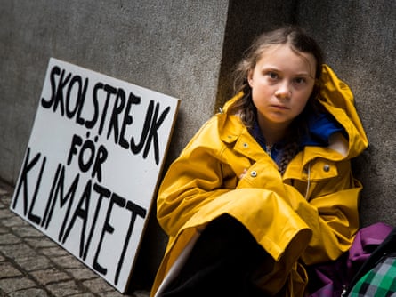 Greta Thunberg leads a school strike outside the Swedish parliament, in an effort to force politicians to act on climate change.