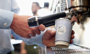 Frugalpac cup being used at cafe expresso machine