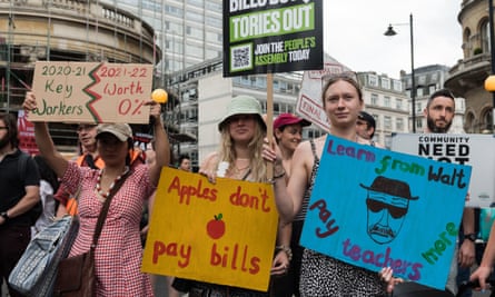 Teachers join other key workers demonstrating outside the BBC Broadcasting House in June.
