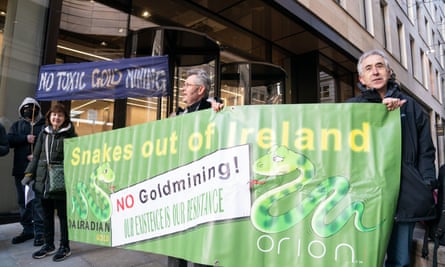 Campaigners outside the Crown Estate Commission in London protest against gold mining in Northern Ireland’s Sperrin Mountains last year