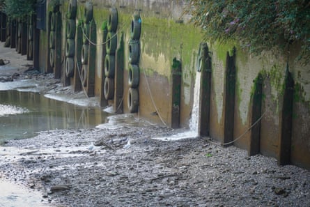 Excess raw, untreated sewage being spilled at the River Thames in London.