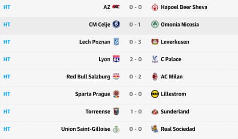 Europa LEague half-time scores.