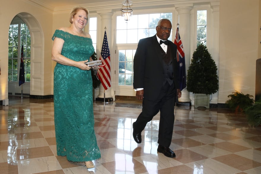 Supreme court associate justice Clarence Thomas and his wife, Virginia ‘Ginni’ Thomas arrive for a state dinner at the White House in 2019.