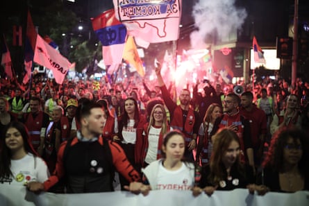 Crowds in Belgrade’s Slavija Square