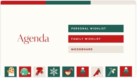 Screenshot of a Green and Red Illustrative Christmas wishlist presentation on Canva by Saga Design Studio. Wednesday 10th Dec, 2025.