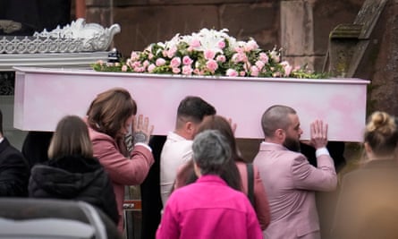 The coffin of Brianna Ghey is carried into St Elphin’s Church.