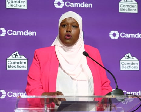 Sagal Abdi-Wali speaking in Camden after being declared winner of the Holborn and St Pancras byelection.