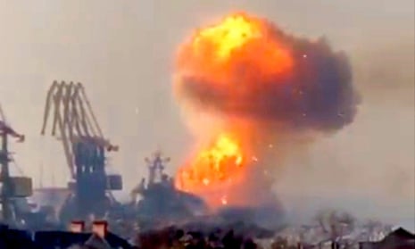 Explosion from a March 2022 Ukrainian strike on ships in the Russian-occupied Black Sea port of Berdiansk