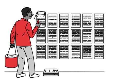 Man using reject letters as wallpaper.