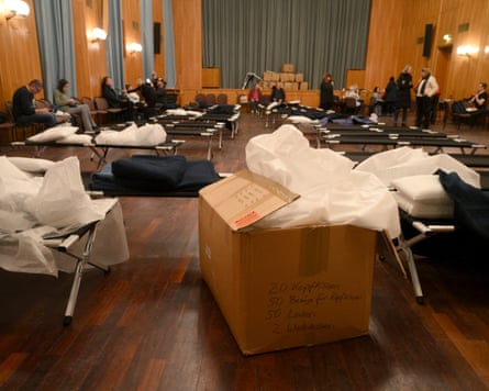 Field beds stand ready for people affected by the power failure.