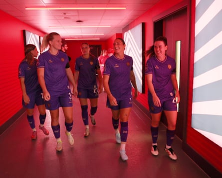 Bristol City’s Gemma Lawley, Harley Bennett and Esther Morgan of Bristol City Women leave their dressing room during the WSL 2 match against Southampton.