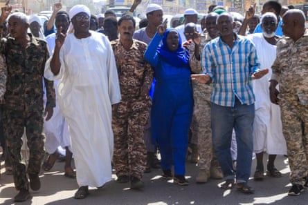People take part in a demonstration in Omdurman to protest against the RSF’s reported atrocities